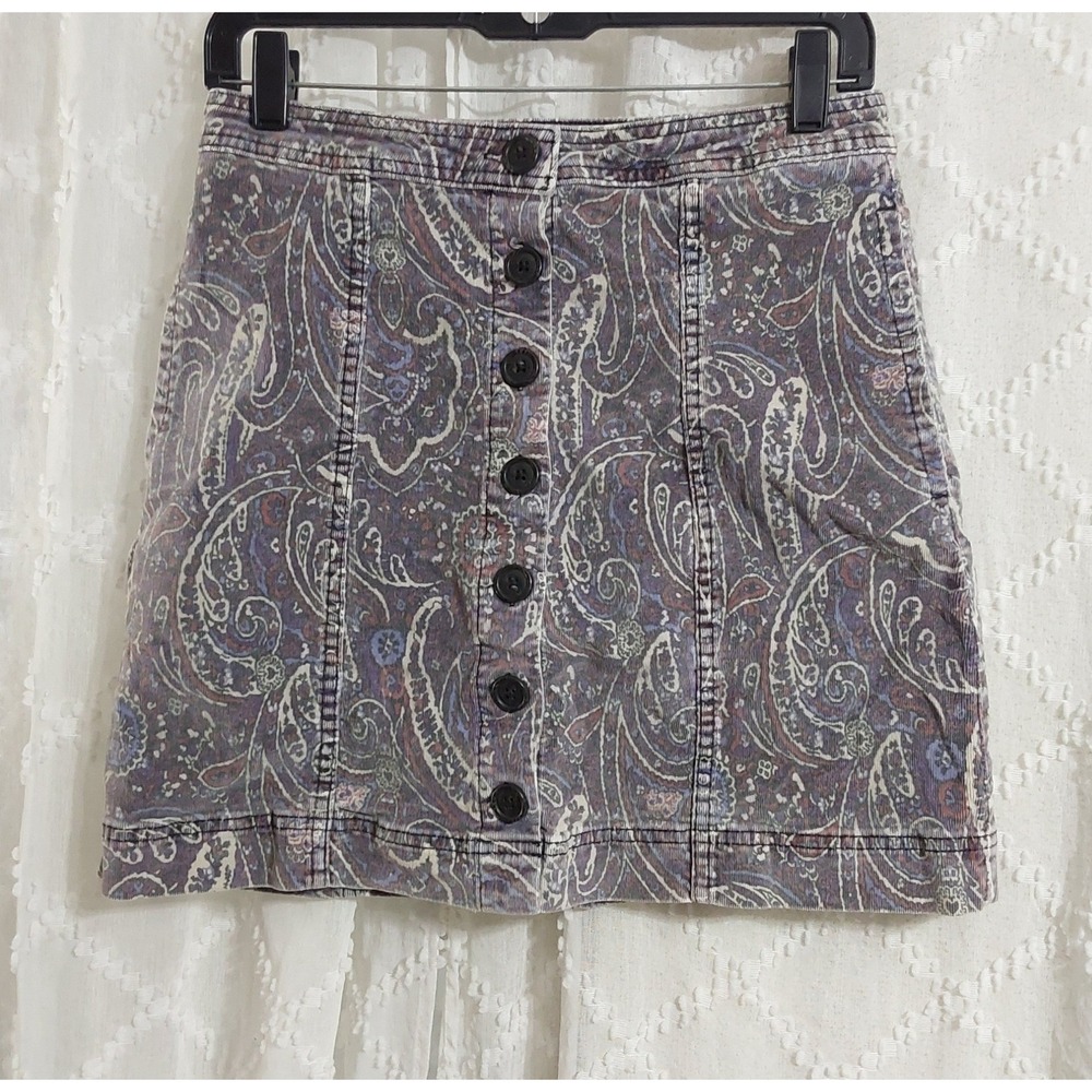 Knox Rose Womens Size 6 Paisley Corduroy Button Front Mini Skirt Purple Gray